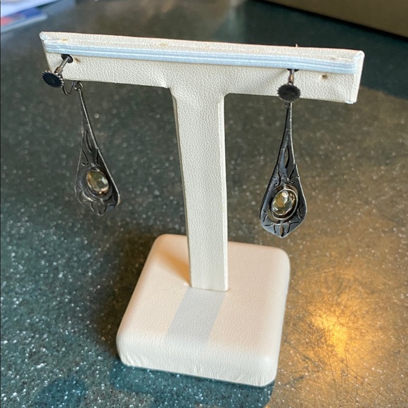 Elegant Silver and Yellow Gemstone Earrings - Picture 2 of 5